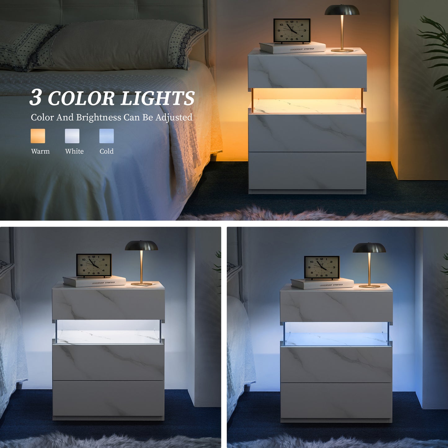 Aeostr LED Nightstands 3-Drawer