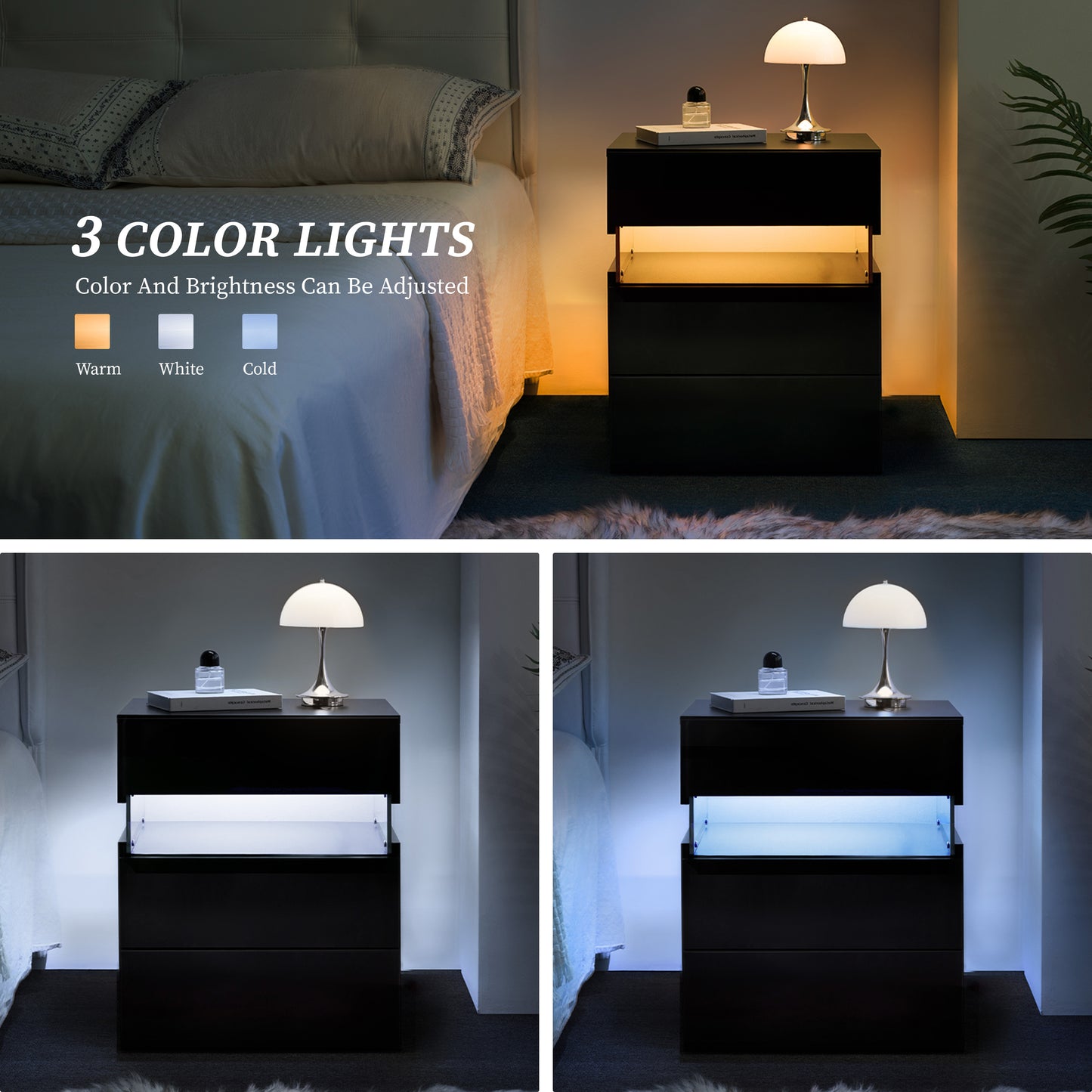 Aeostr LED Nightstands 3-Drawer