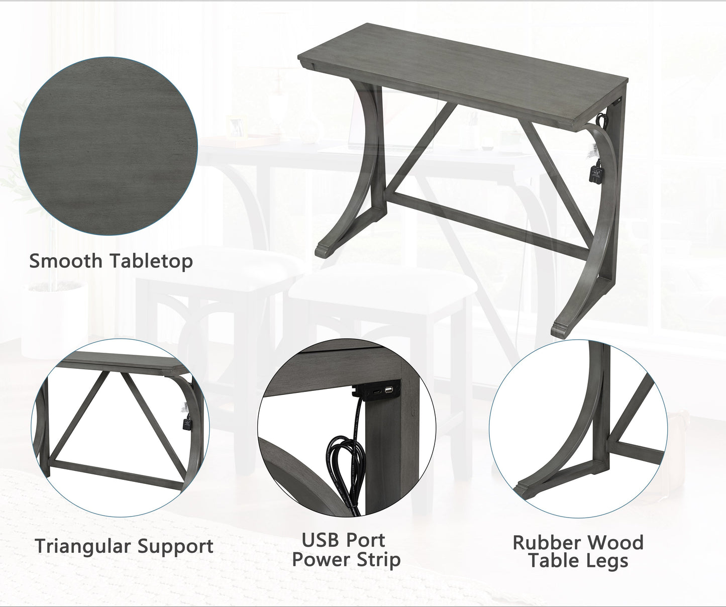 Elorte 3-Piece Dining Table Set With USB Port