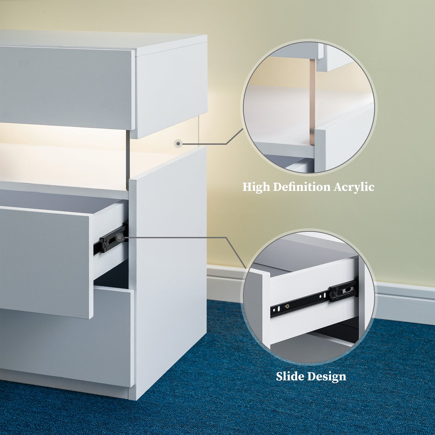 Aeostr LED Nightstand 3-Drawer