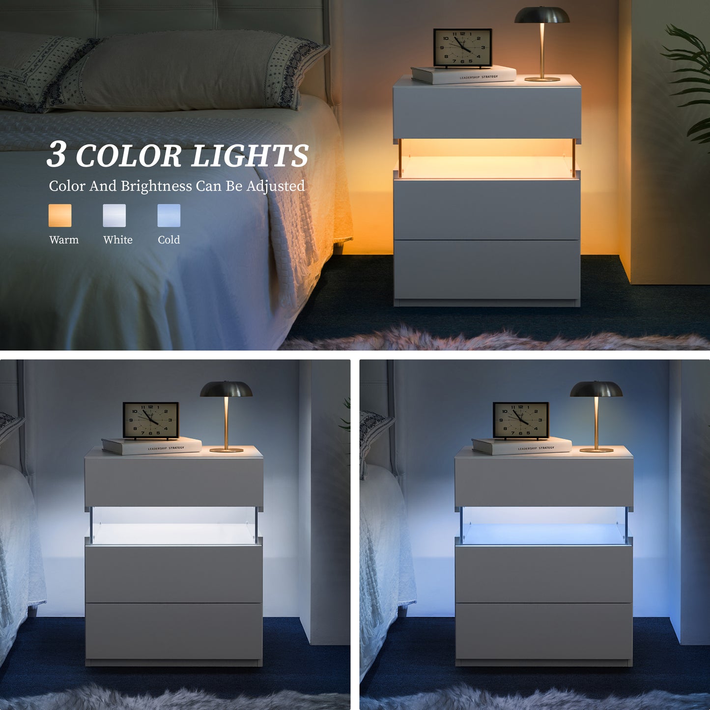 Aeostr LED Nightstand 3-Drawer
