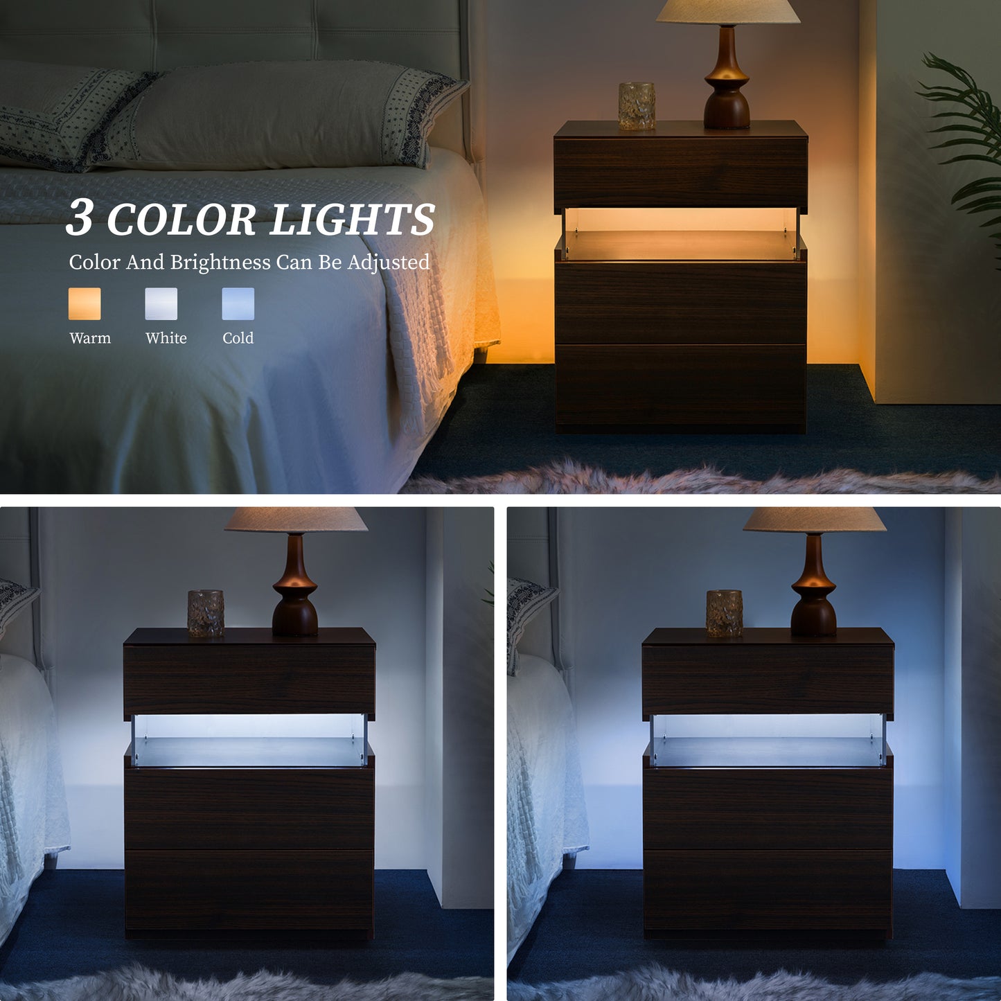 Aeostr LED Nightstands 3-Drawer