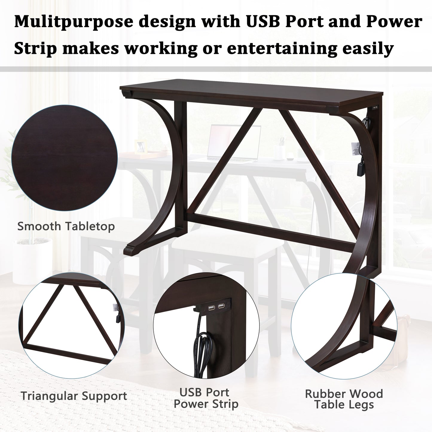 Elorte 3-Piece Dining Table Set With USB Port