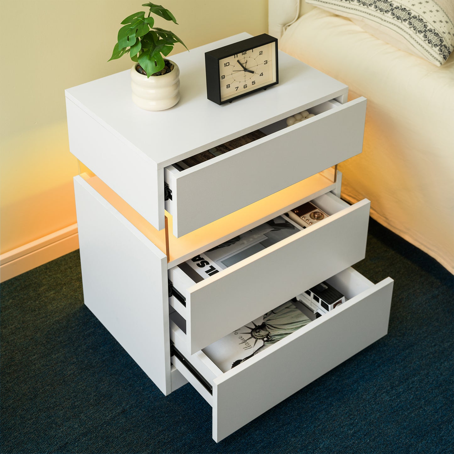 Aeostr LED Nightstand 3-Drawer