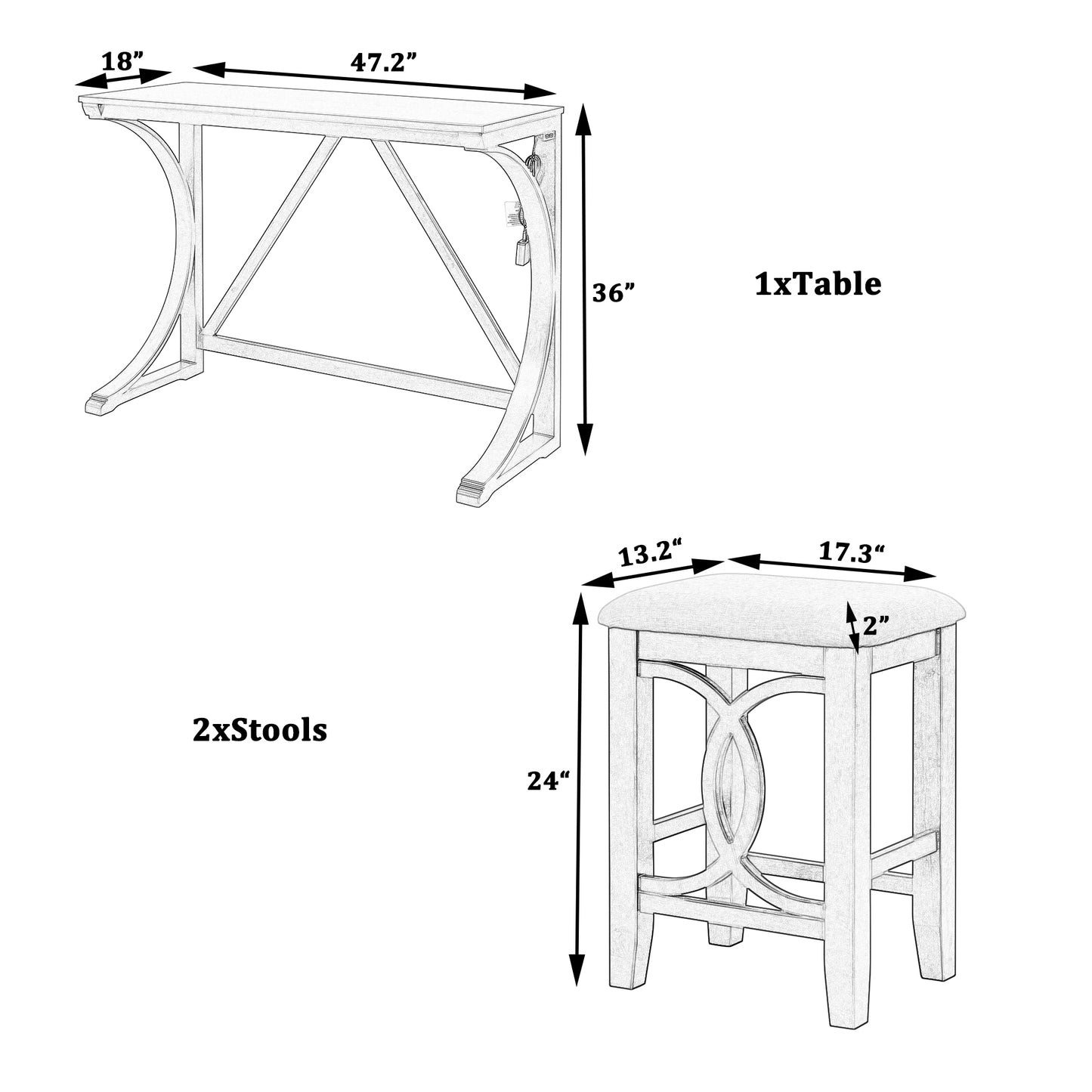Elorte 3-Piece Dining Table Set With USB Port