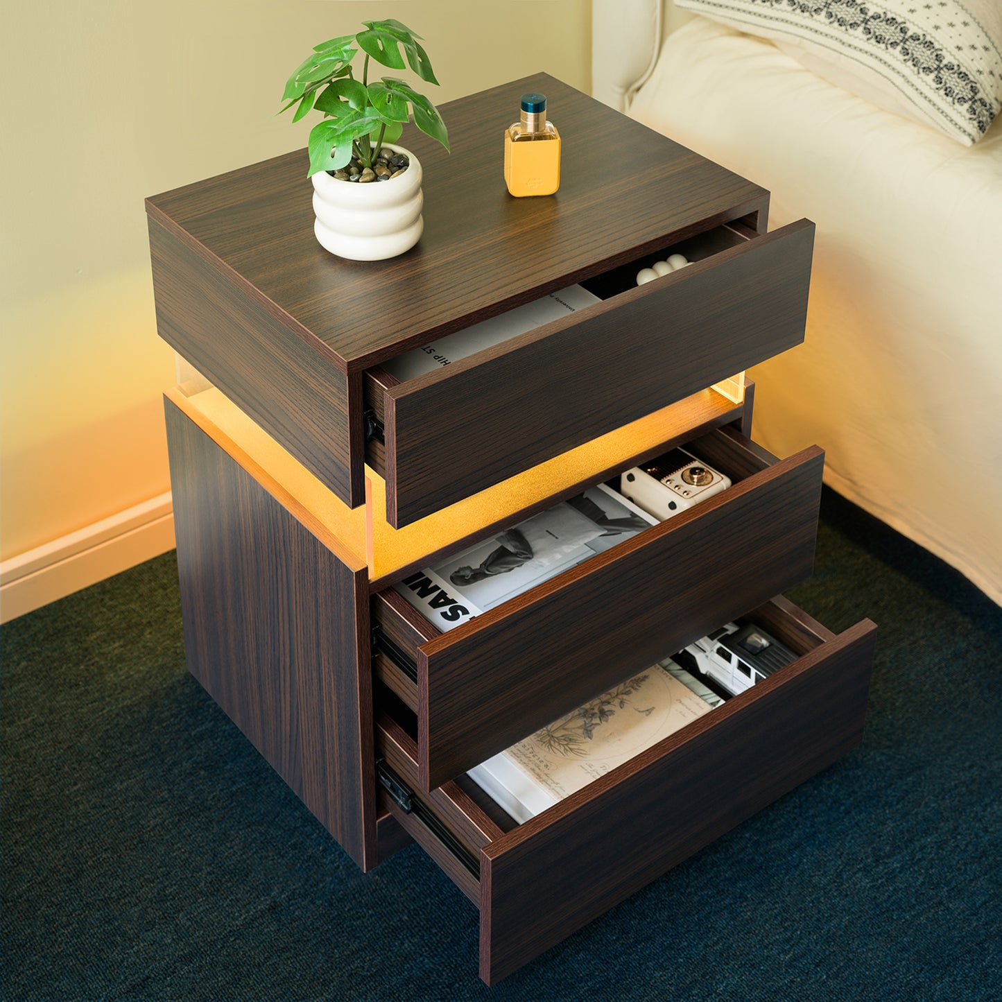Aeostr LED Nightstands 3-Drawer